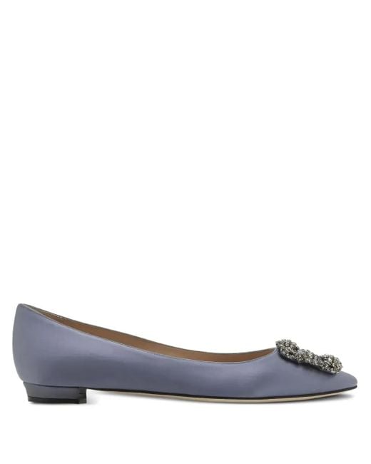 Manolo Blahnik Blue Crystal-Embellished Ballet Flats