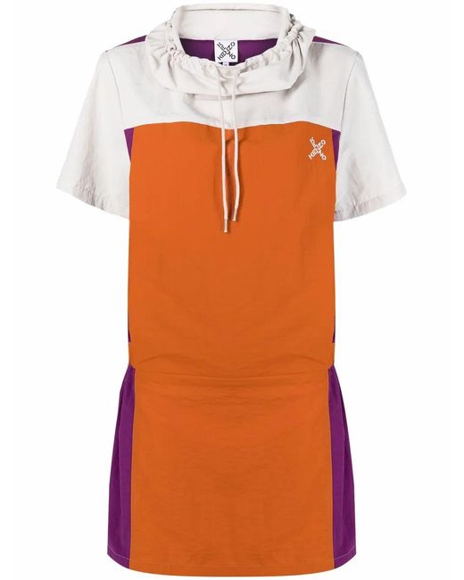 KENZO Orange Colourblock Drawstring-Collar Dress