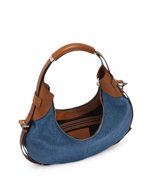 Moschino Blue Denim Leather-Trim Shoulder Bag