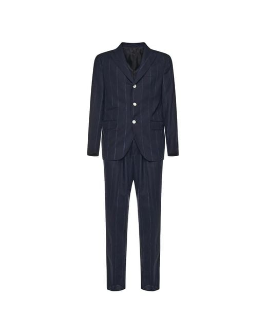 Eleventy Blue Single-Breasted Pinstripe Suits for men