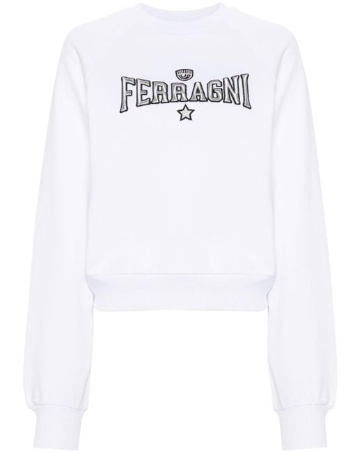 Chiara Ferragni White Embroidered-logo Cotton Sweatshirt