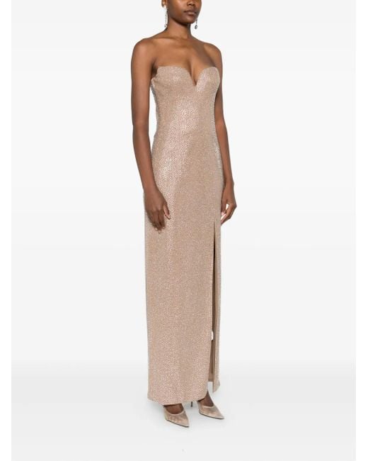 GIUSEPPE DI MORABITO Natural Crystal-Embellished Side-Split Maxi Dress