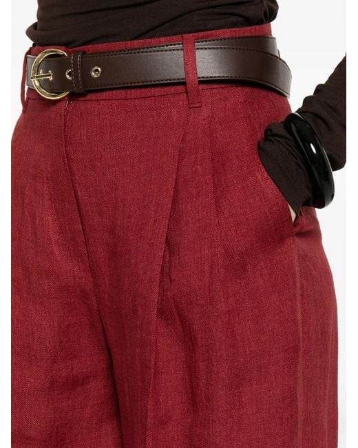 Max Mara Red Belted Pleated Trousers
