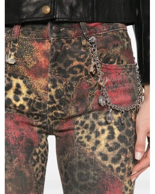 R13 Gray Kick Leopard-Print Jeans