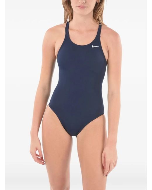 Nike Blue Logo-Print Racerback Swimsuit