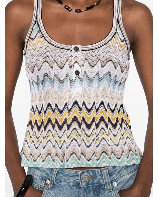Missoni White Zigzag-Knit Button-Detail Tank Top