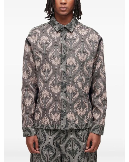 Osklen Gray Jacquard Floral-Pattern Shirt Jacket for men