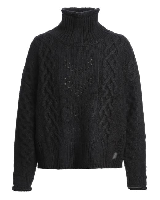 Parajumpers Black Rollkragenpullover Mit Zopfmuster