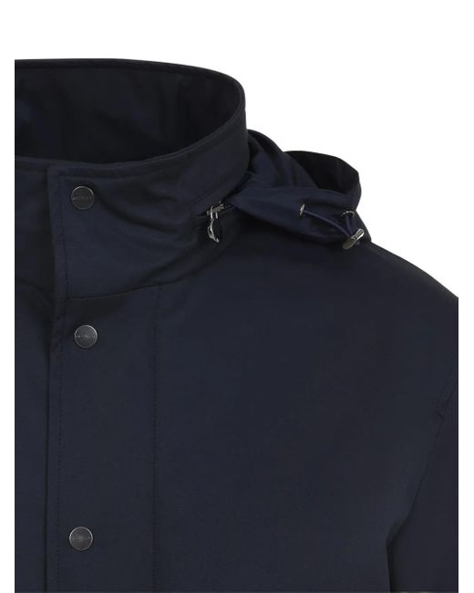 Kiton Blue Button-Up Hooded Coat for men