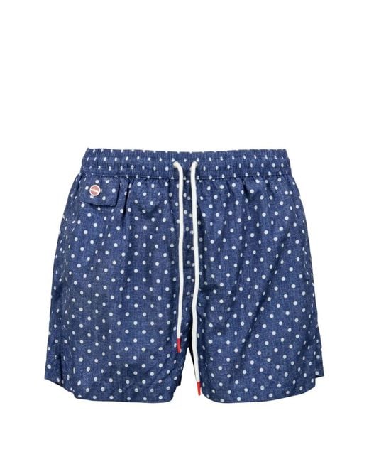 Kiton Blue Polka-Dot Drawstring Swim Shorts for men