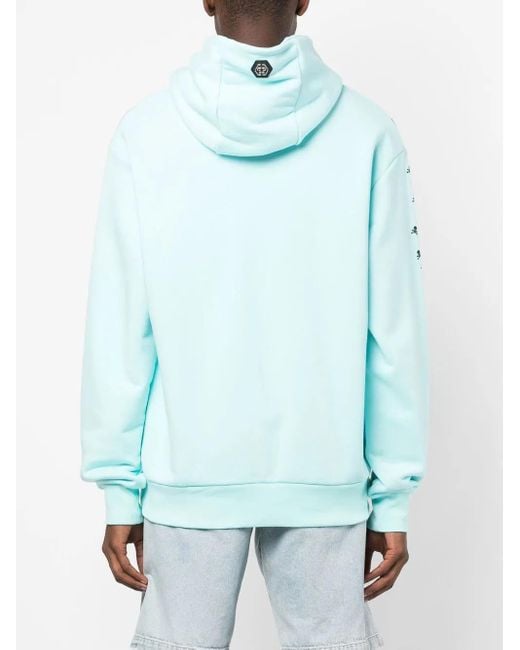 Philipp Plein Blue Logo-Print Detail Hoodie for men