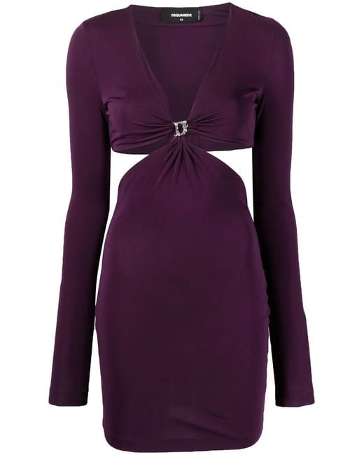 DSquared² Purple Cut-Out Detail V-Neck Minidress