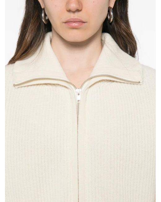 Jucca White Ribbed-Knit Zip-Up Cardigan