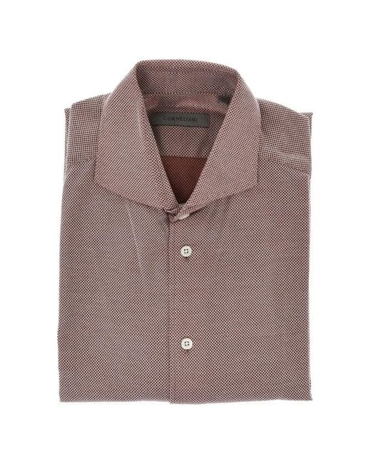 Corneliani Brown Patterned Button-Up Shirt for men