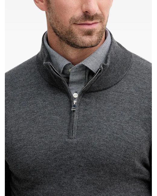 Mos Mosh Gray Quarter-Zip Knitted Sweater for men