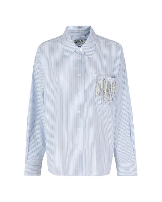Essentiel Antwerp Blue Jommeke Striped Embellished-Pocket Shirt