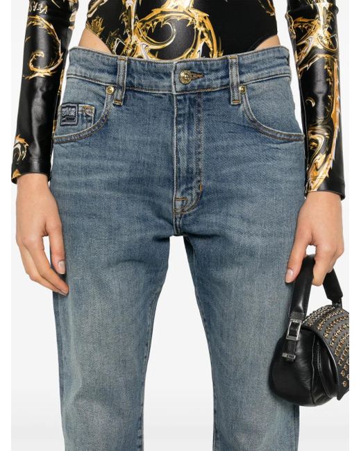 Versace Jeans Couture Blue Logo-Embroidered Slim-Cut Jeans
