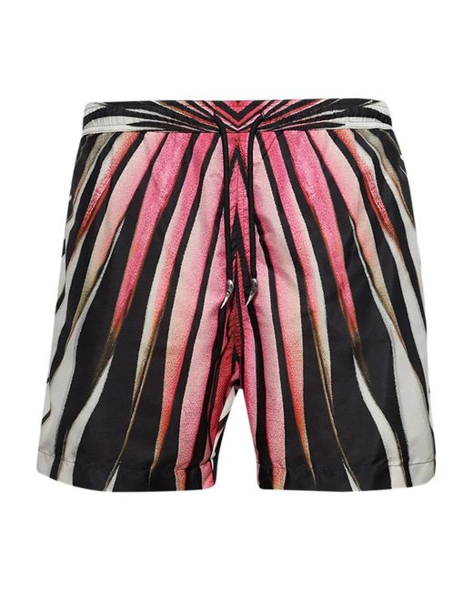 Roberto Cavalli Red Zebra-Print Swim Shorts for men
