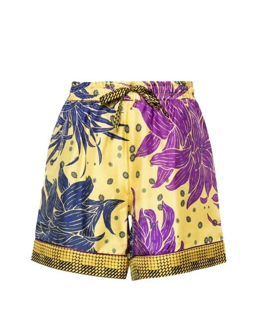 Pierre Louis Mascia Yellow Aloe Floral-Print Silk Shorts
