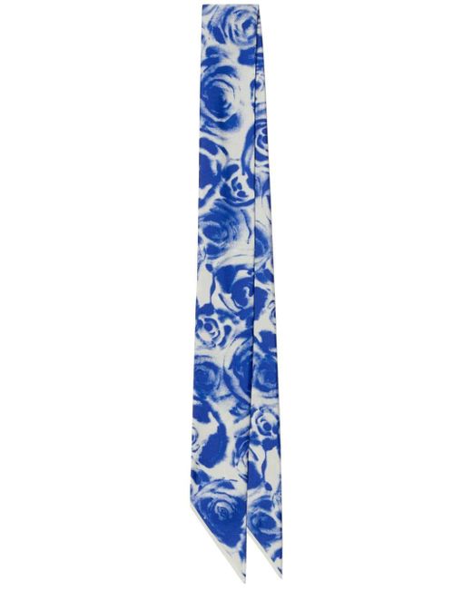 Burberry Blue Rose-print Silk Scarf