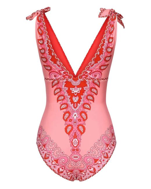 Etro Pink Paisley-Print Tie-Shoulder Swimsuit