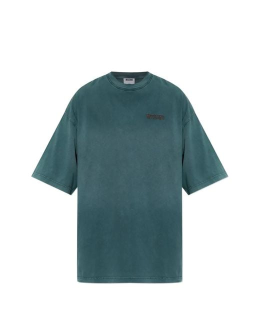 Moschino Green Embroidered-Logo T-Shirt for men