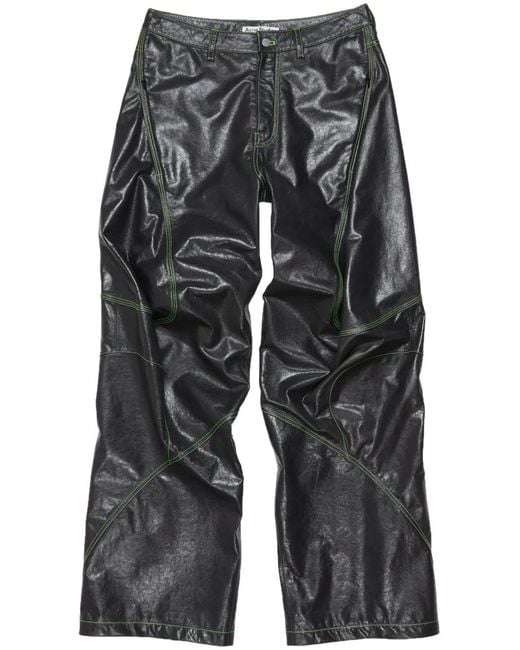 Acne Gray Embroidered Leather Wide-Leg Trousers for men