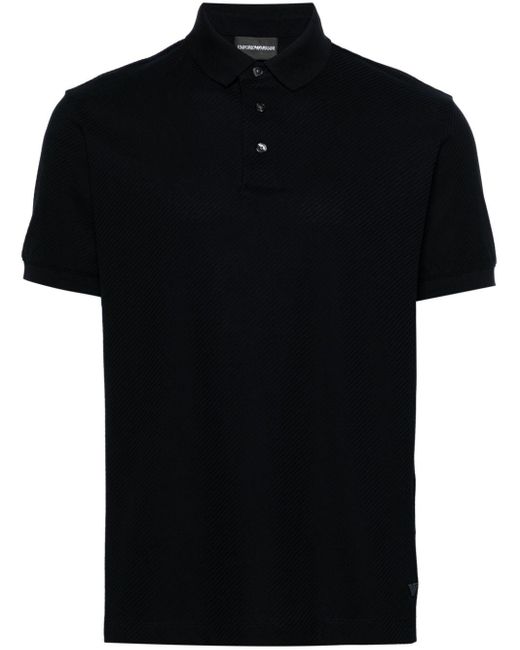 Emporio Armani Black Stripe-jacquard Cotton Polo Shirt for men