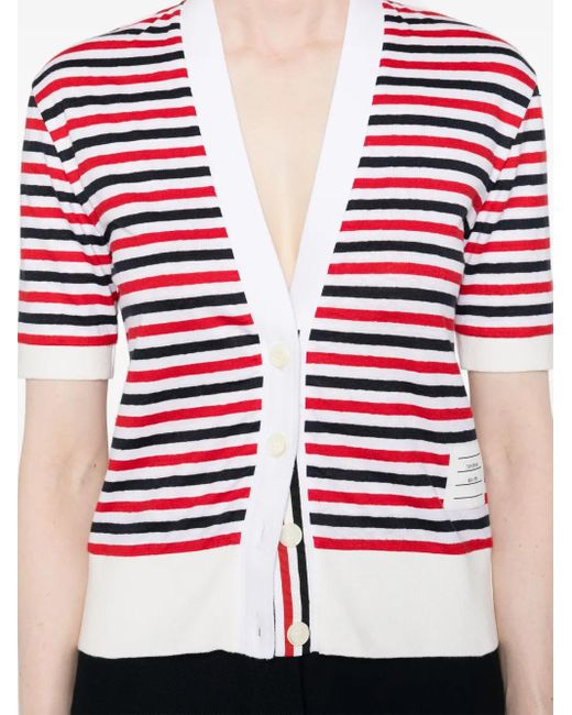 Thom Browne ストライプ リネンカーディガン Red