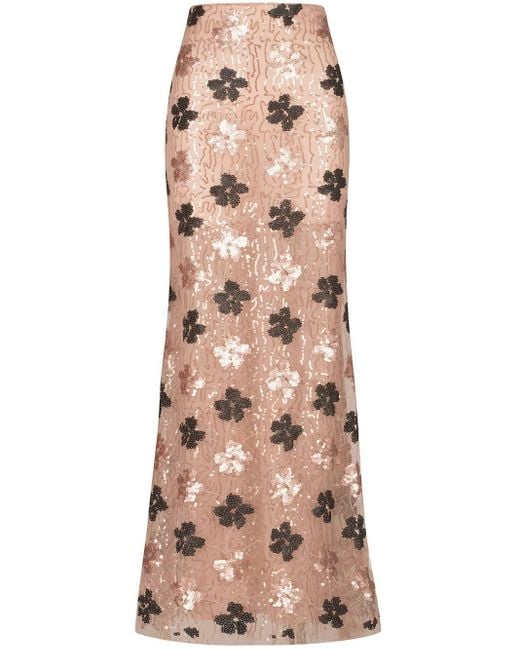 Falda larga Belisa con bordado floral Silvia Tcherassi de color Natural