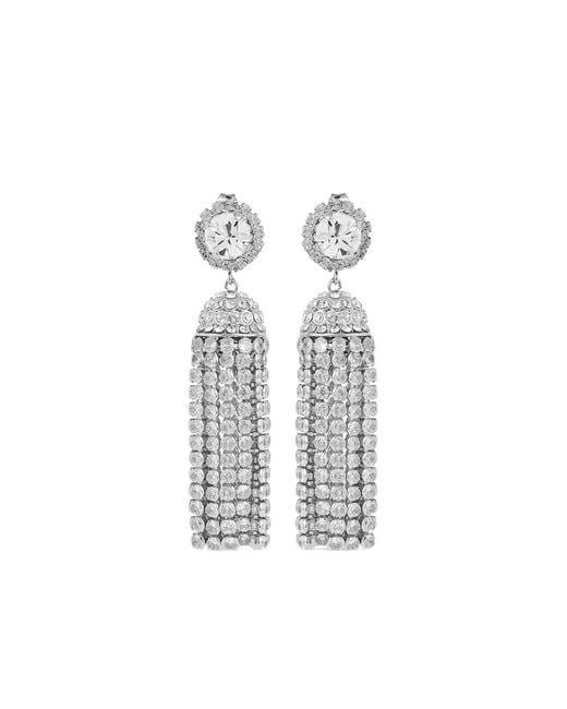 Rabanne White Crystal-Embellishment Tassel Earrings