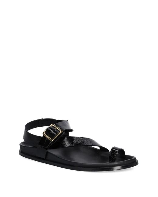 Alohas Black Leather Flat Sandals