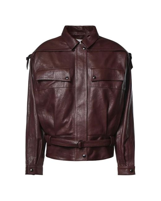 Magda Butrym Brown Belted Panelled Leather Jacket