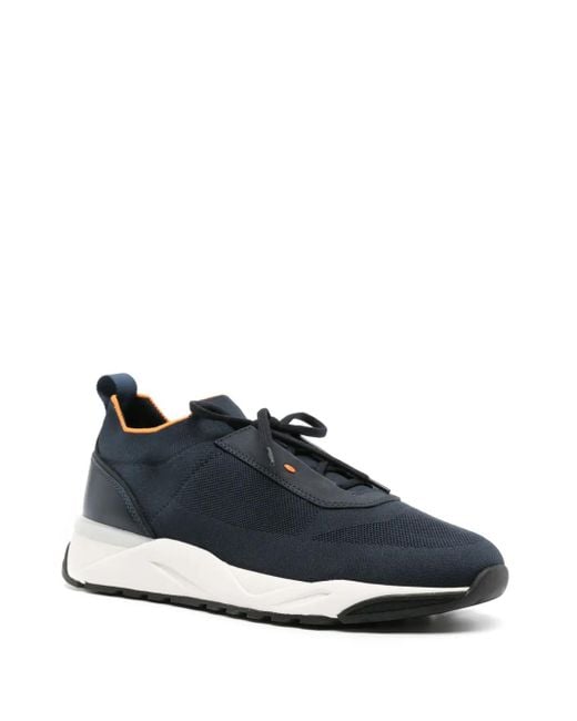 Santoni Blue Knitted-Upper Sneakers for men