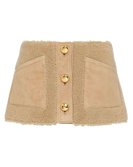 Prada Natural Button-up Shearling Miniskirt