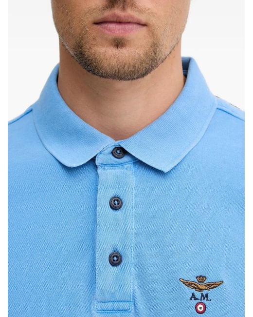 Aeronautica Militare Blue Logo-Embroidered Piqué Polo Shirt for men
