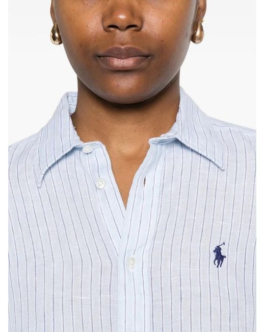 Polo Ralph Lauren White Ralph Lauren Spread-Collar Linen Shirt With Buttoned Placket