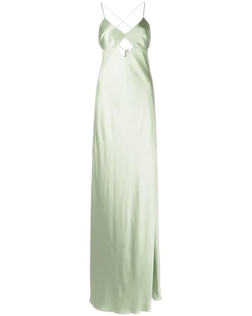 Michelle Mason Green Cut-Out Detail Silk Gown