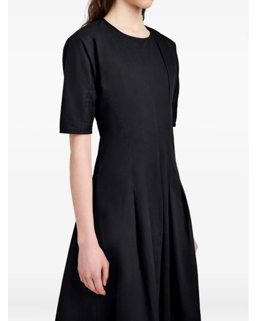 Proenza Schouler Black Ainsley Pleated Short-Sleeve Midi Dress