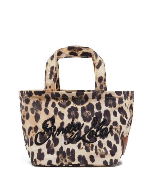 Bimba Y Lola White Mini Leopard-Print Tote Bag