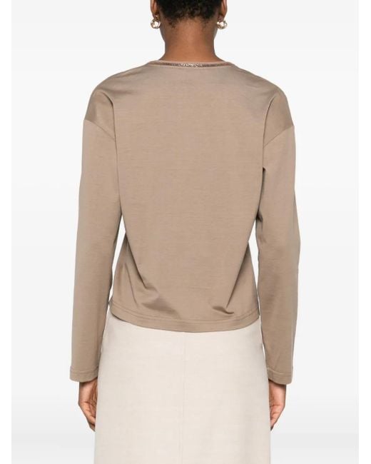 Fabiana Filippi Natural Embellished V-Neck Jersey Top