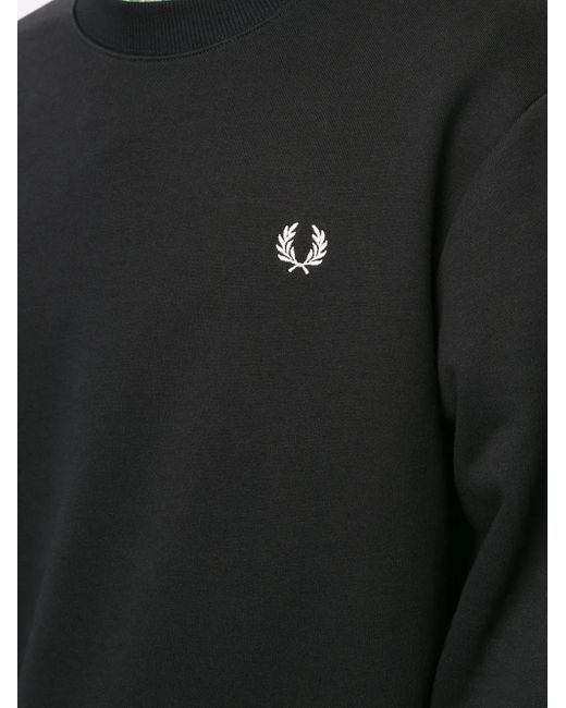 Fred Perry Black Embroidered Logo Crew-Neck Sweatshirt for men