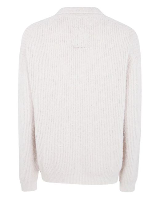Uma Wang White Polo-Neck Ribbed Sweater for men