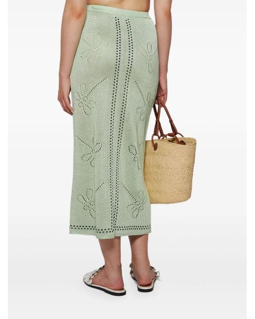 Calle Del Mar Green Garden Party Dragonfly-Pattern Knitted Skirt