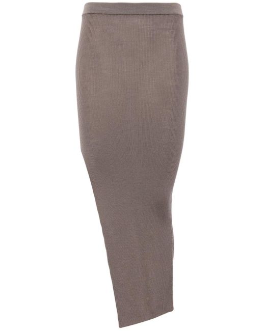 Rick Owens Gray Side-slit Fine-knitted Midi Skirt