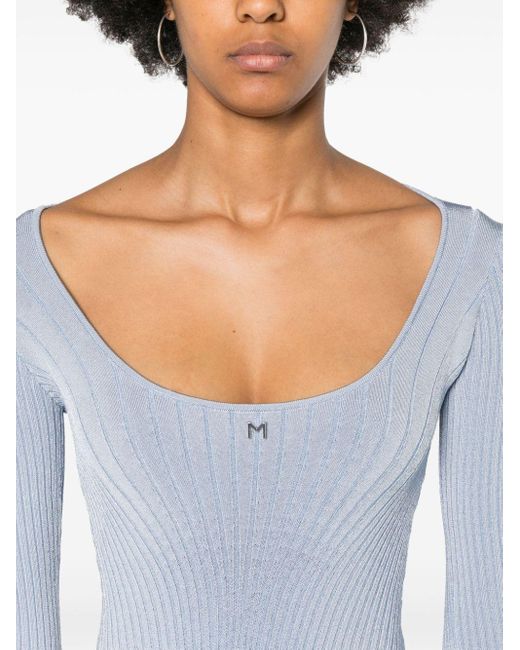 Mugler Blue M-plaque Knitted Bodysuit