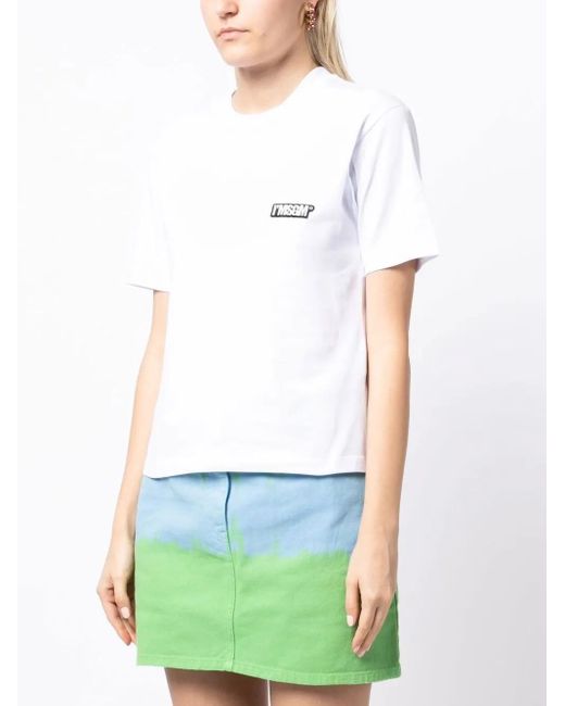 MSGM White Logo-Patch Short-Sleeve T-Shirt