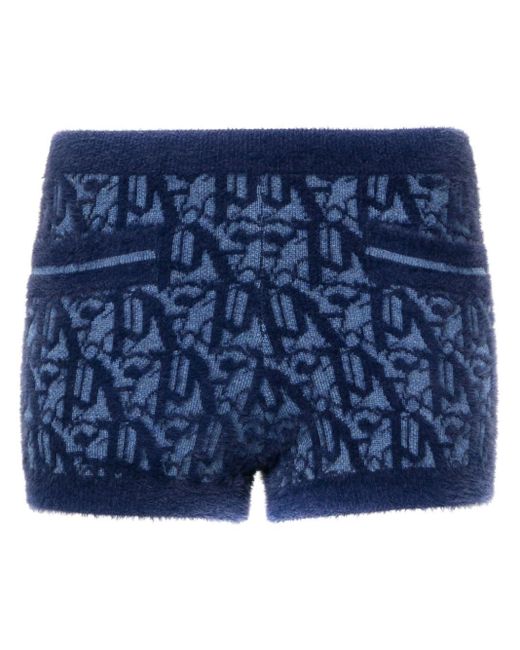 Palm Angels Blue Monogram-jacquard Knitted Shorts