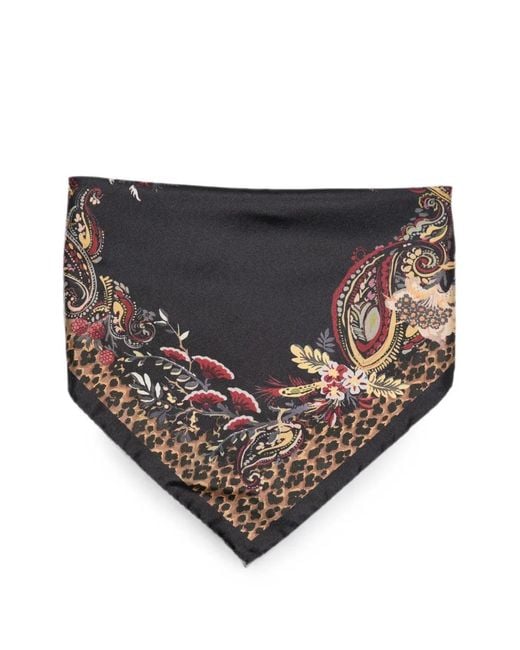 Etro Black Paisley Leopard-Print Scarf
