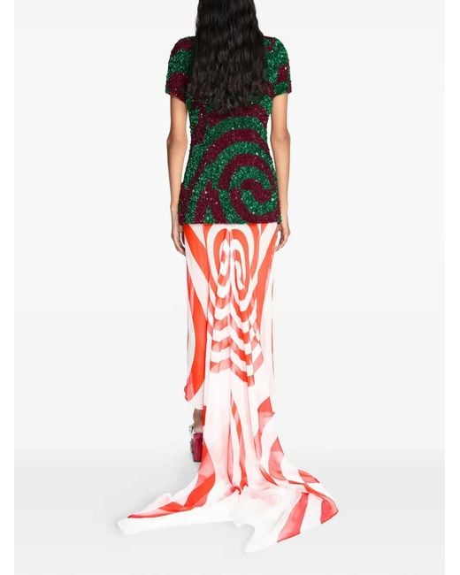 Dries Van Noten Red Printed Silk Maxi Skirt